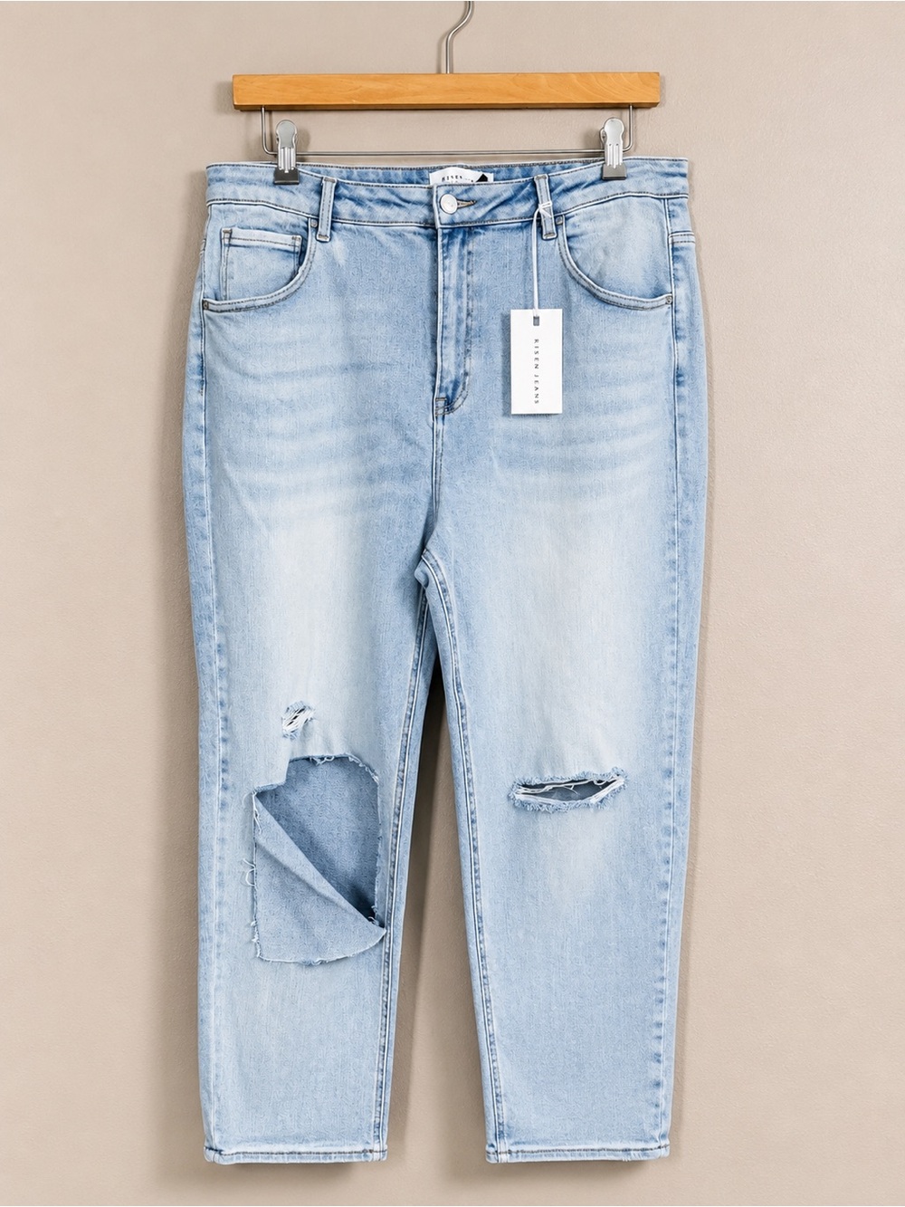 Risen Jeans Light Blue Distressed Relaxed Jeans